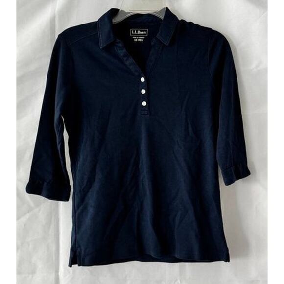 L.L. Bean Women’s Polo Shirt Navy Blue XS 3/4 Sleeve Classic Fit - Picture 8 of 14